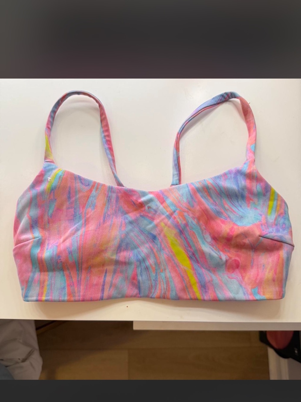Colorful Marble Print sports bra - Pink Blue Yellow